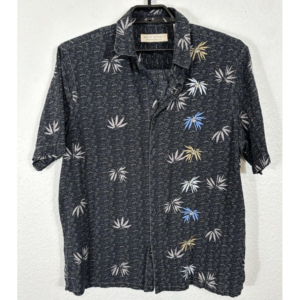 Island Republic Hawaiian Shirt Mens XL Black Floral Button Up Cotton‎ Blend